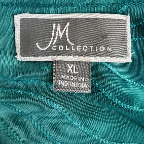 JM Collection Womens Top XL Dark Aqua Embellished Wave Print Scoop Neck - Picture 5 of 6